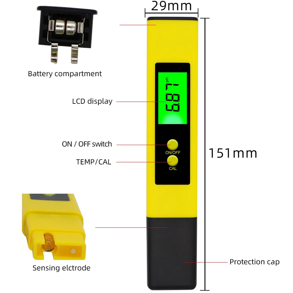 PH Meter Digital 0.01 PH Tester EC TDS DEL Tester DEL Acidità Dell\'acqua Strumento di Test Idroponica Pool Pen Con disegno della Lampadina acquario