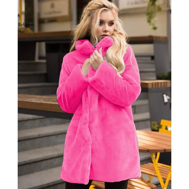 Mink Coats Women Winter Top Fashion Pink FAUX Fur Coat Elegant Thick Warm Outerwear Fake Fur Jacket Chaquetas Mujer