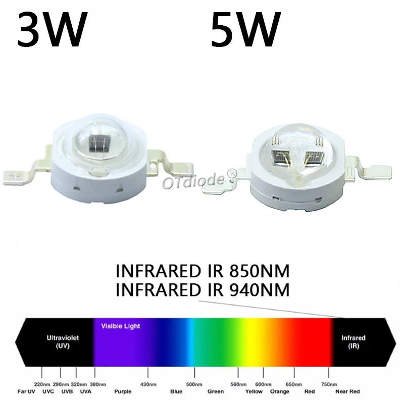 Imagem -04 - Chip de Led de Alta Potência Infravermelho 3w 5w 680nm 740nm 800nm 850nm 880nm 940nm 980nm Luz de Diodo para Câmera com Visão Noturna