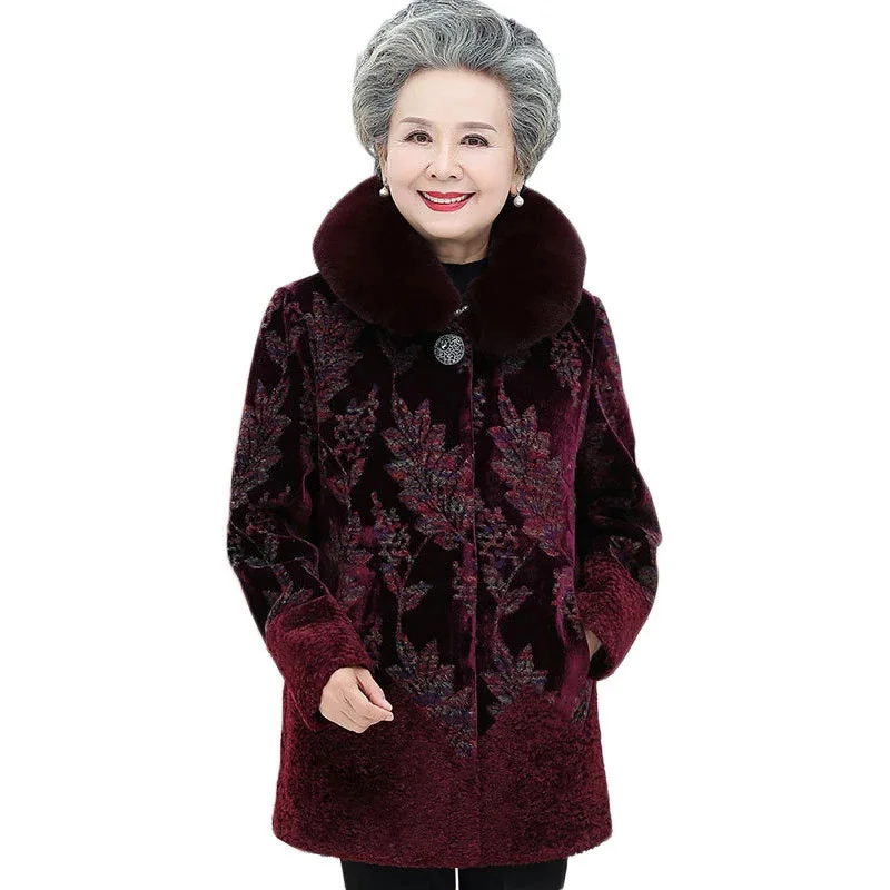 

2023 New Winter Jacket Wool Women's Mid-Aged Sheep Shearing Thicken Warm Single-Breasted Coat Female Casual Overcoat Ladies Tops