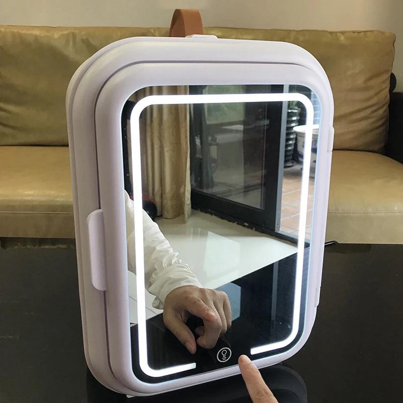 Nevera de belleza para el cuidado de la piel, refrigerador de escritorio con luz LED y espejo, calentador portátil para el hogar y el coche, 10L, 220V, BX43