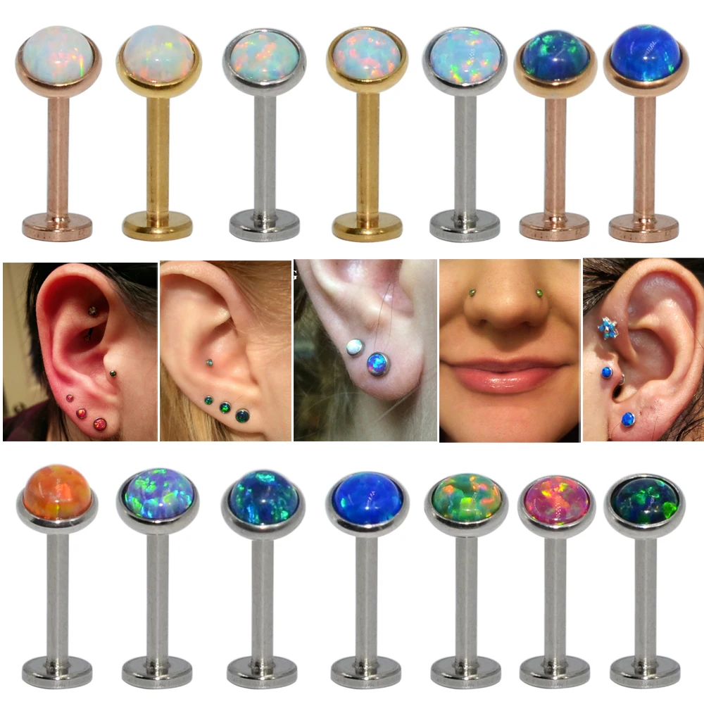 1Pcs 16g Internal Thread Opal Stone Labret Monroe Lip Stud Ring Opal Ear Cartilage Tragus Helix Earring Piercing Body Jewelry