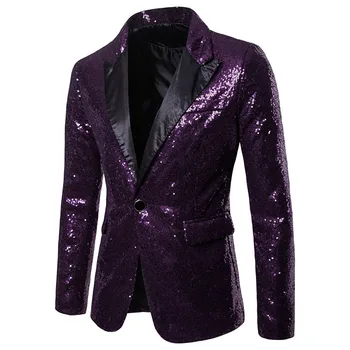 Men Glitters Suit Jackets Sequins Party Button Dance Bling Coats Wedding Party Men Blazer Gentleman Formal Suit Plus Size 2XL 2
