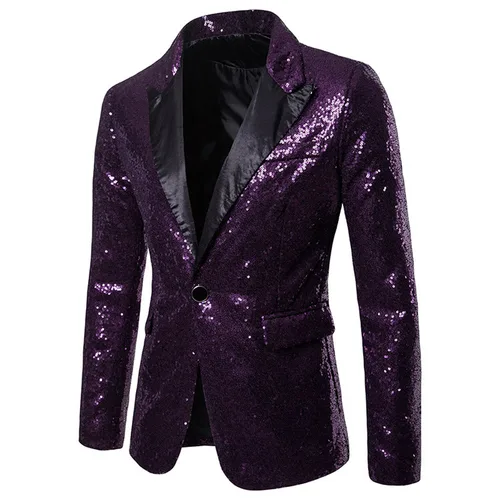 Imagen 2 del producto Chaqueta de traje brillante para hombre, abrigos brillantes con lentejuelas, botón de fiesta, baile, boda, traje Formal de caballero, talla grande 2XL