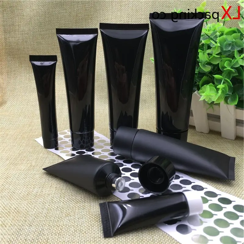 50PCS 5ML 50ML 60ML 100ML Black Plastic Tube Bottles 2 3.5 OZ Refillable Empty Cosmetic Containers Pack Materia