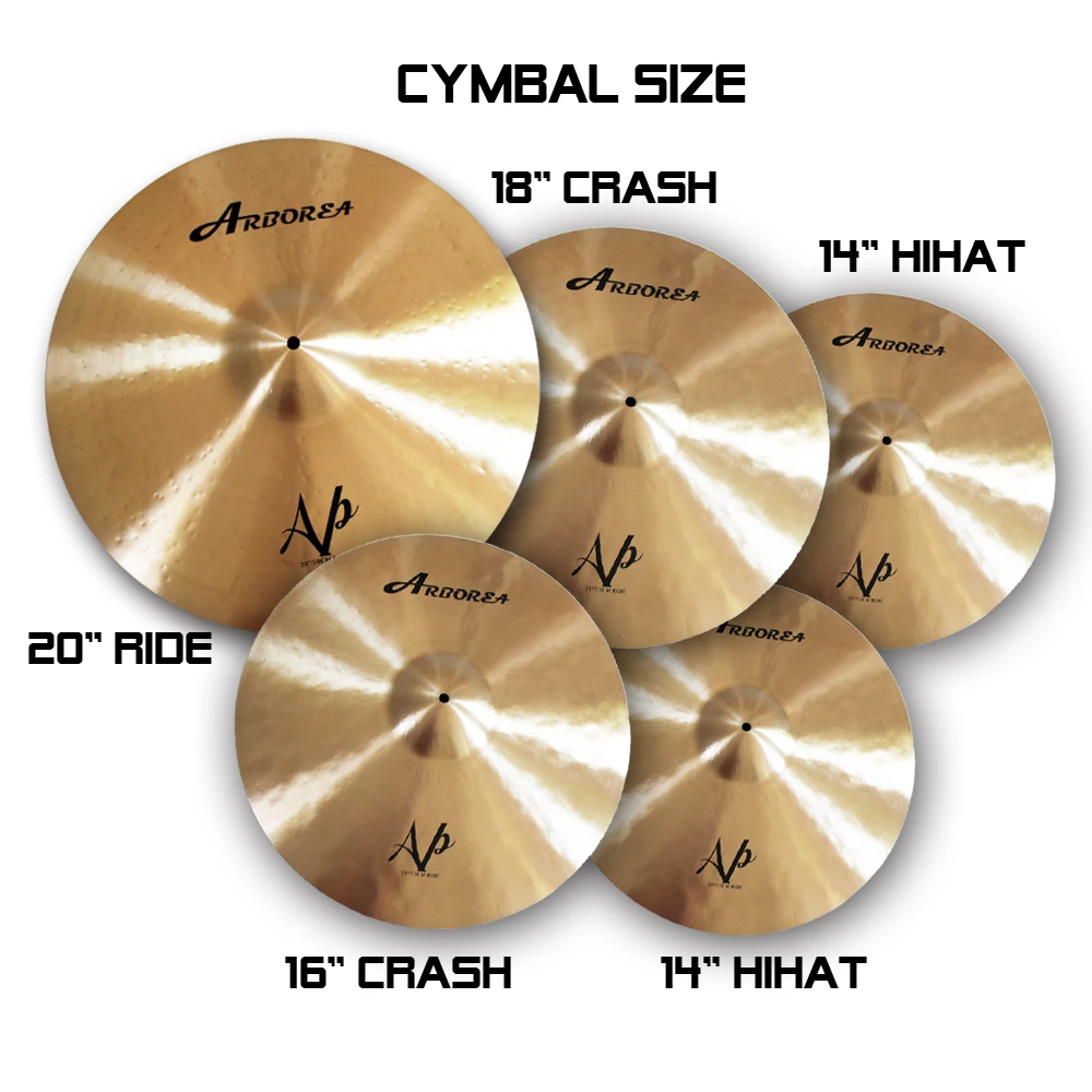 

ARBOREA AP Series Professional Cymbal Sets 14"Hi-Hat+16"Crash+18"Crash+20"Ride+Bag for Drum Set