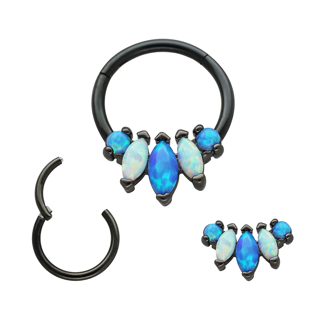 JHJT 1PC Opal Nose Ring Surgical Stainless Steel Detachable Helix Cartilage Ear Tragus Ring Septum Nose Piercing Jewelry 16G