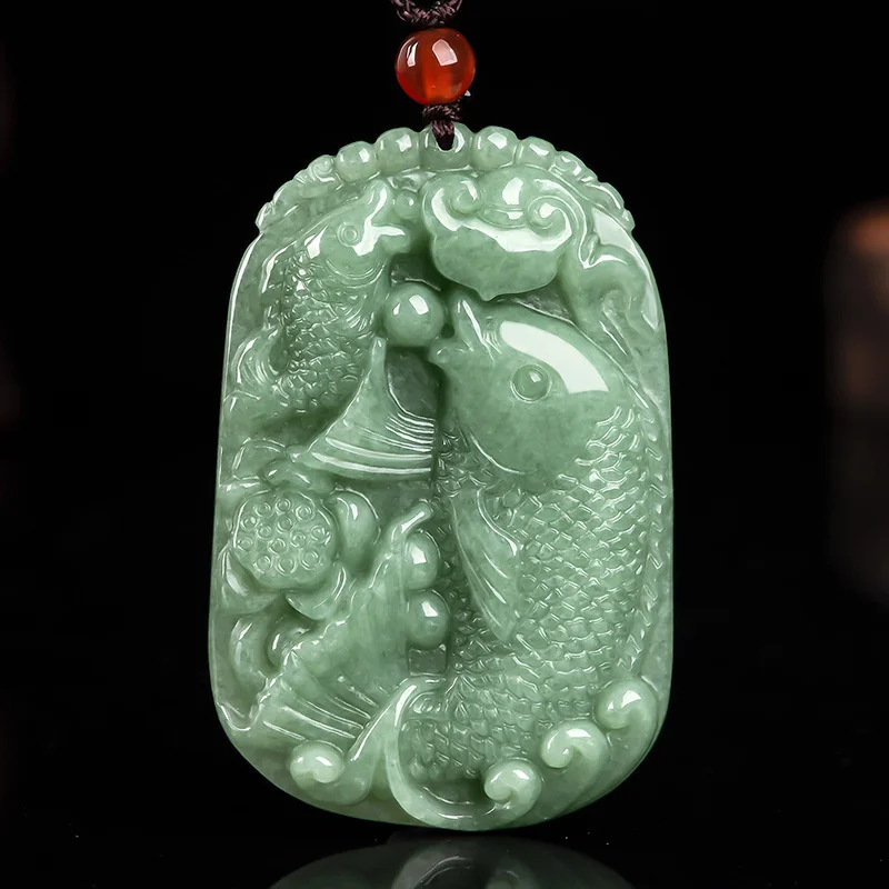 

Hot selling natural hand-carve Ice -species jade fish every year youfish Necklace Pendant fashion jewelry Men Women Luck Gifts