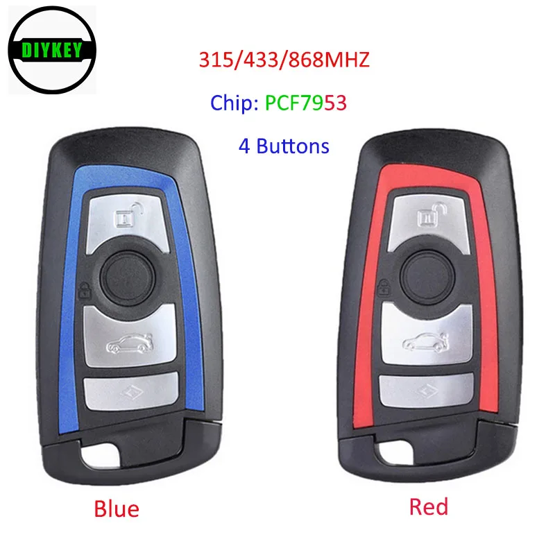 

DIYKEY Red / Blue Remote Key Fob 4 Button 315 / 434 / 868MHz PCF7953 49 Chip for BMW F Chassis FEM / BDC CAS4 CAS4+