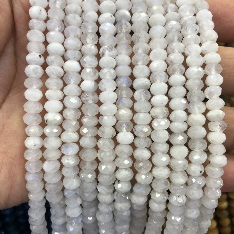 Wholesale 2string Natural Moonstone Feldspar stone Beads Faceted 4x6mm 5x8mm Faceted Roundel Beads For jewelry DIY 15.5