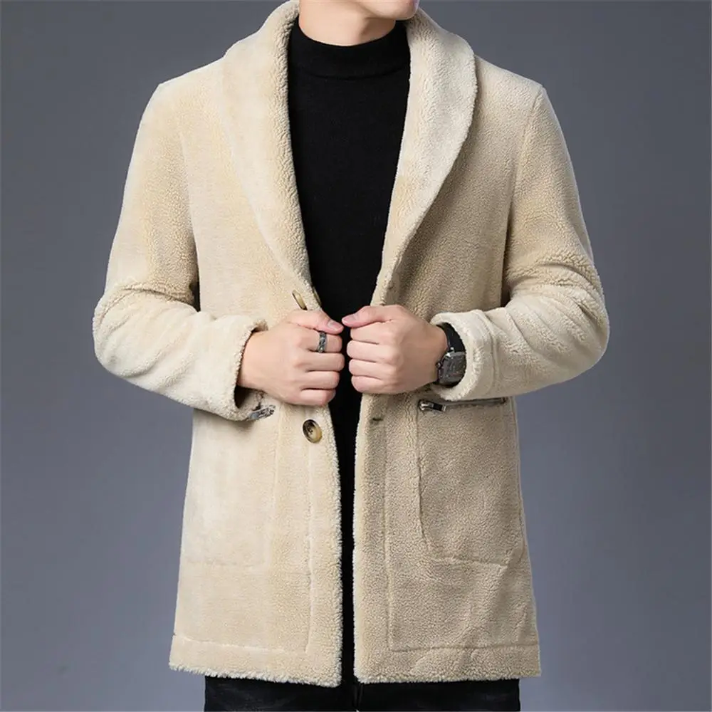 Winter New Men's Wool Coat Singal-Breasted V-Neck Coat Korean Trend Plus Thick Warm Handsome