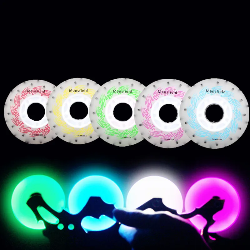 85A 72mm White Light LED Skates Wheel with 52 firestones Inline Skating Tire Flash Shine Roads Magnetic Core 52 Spark Flint 4pcs