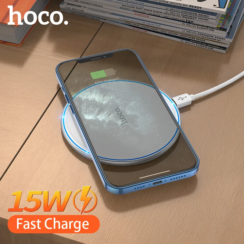 

Hoco 15W Wireless Fast Charging Pad For iPhone 12 11 Pro Max LED Light Charge Indicator Wireless Phone Charger For Airpods Pro