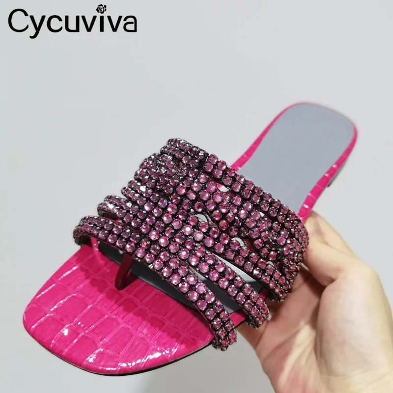 

Rhinestone Flip Flops Summer Flat Slippers Women Silver Crystal Shoes ladies Casual Gold Flat Mules Sandals Runway Beach Shoes