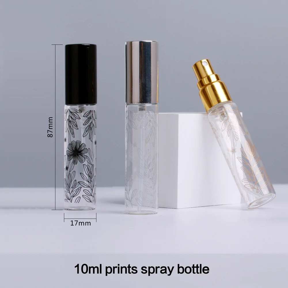 10ml Portable Leaf Decorative Pattern Glass Perfume Bottle With Atomizer Empty Cosmetic Mini Refillable Bottles