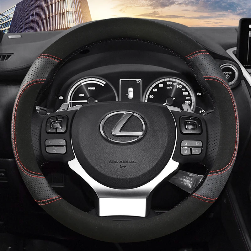 

Car Carbon Fiber Leather Steering Wheel Covers Interior Accessories 38cm for Lexus CT LX GX LM IS GS ES LS UX NX RX Car Styling