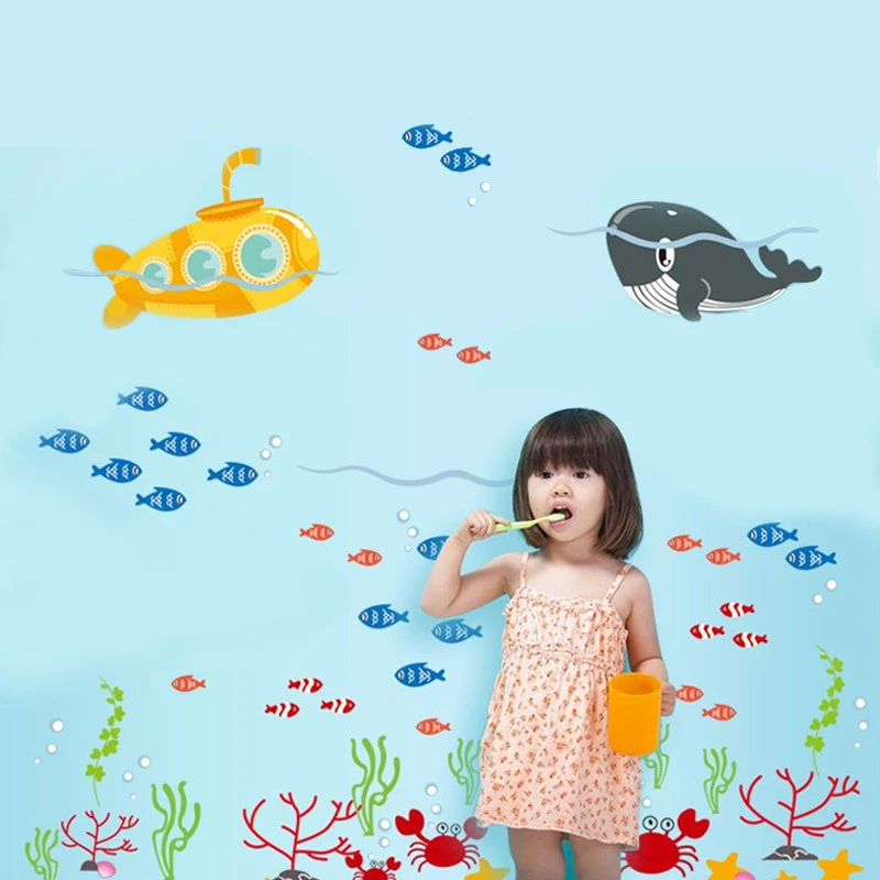 Underwater starfish fish bubble wall sticker for living rooms cartoon submarine kids room bathroom decoration wall decals murals