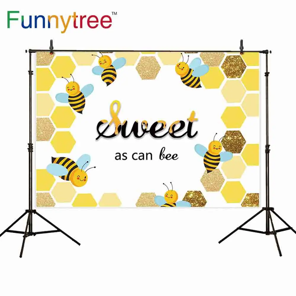 Funnytree-خلفية نحل لالتقاط الصور ، رسوم متحركة ذهبية رائعة ، لأعياد الميلاد ، استحمام الطفل ، تصوير الخلفية ، ملحقات التصوير الفوتوغرافي