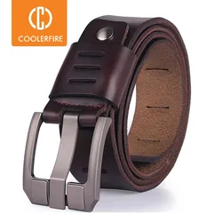 Cinturones de cuero de vaca genuino para hombres, cinturón de marca con hebilla de pin para pantalones vaqueros, de diseñador de lujo, de alta calidad