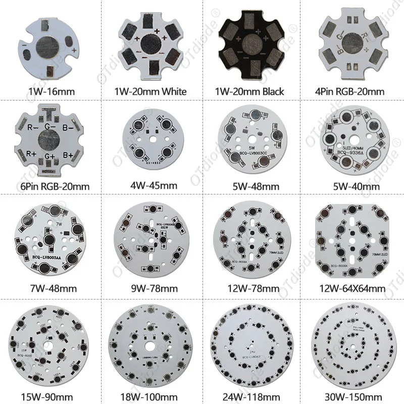 5pcs 1W-36W Round Aluminum Base Plate High power Heat Sink PCB Board 1W 3W 4W 5W 7W 9W 12W 15W 18W 21W 24W 30W 36W For LED DIY