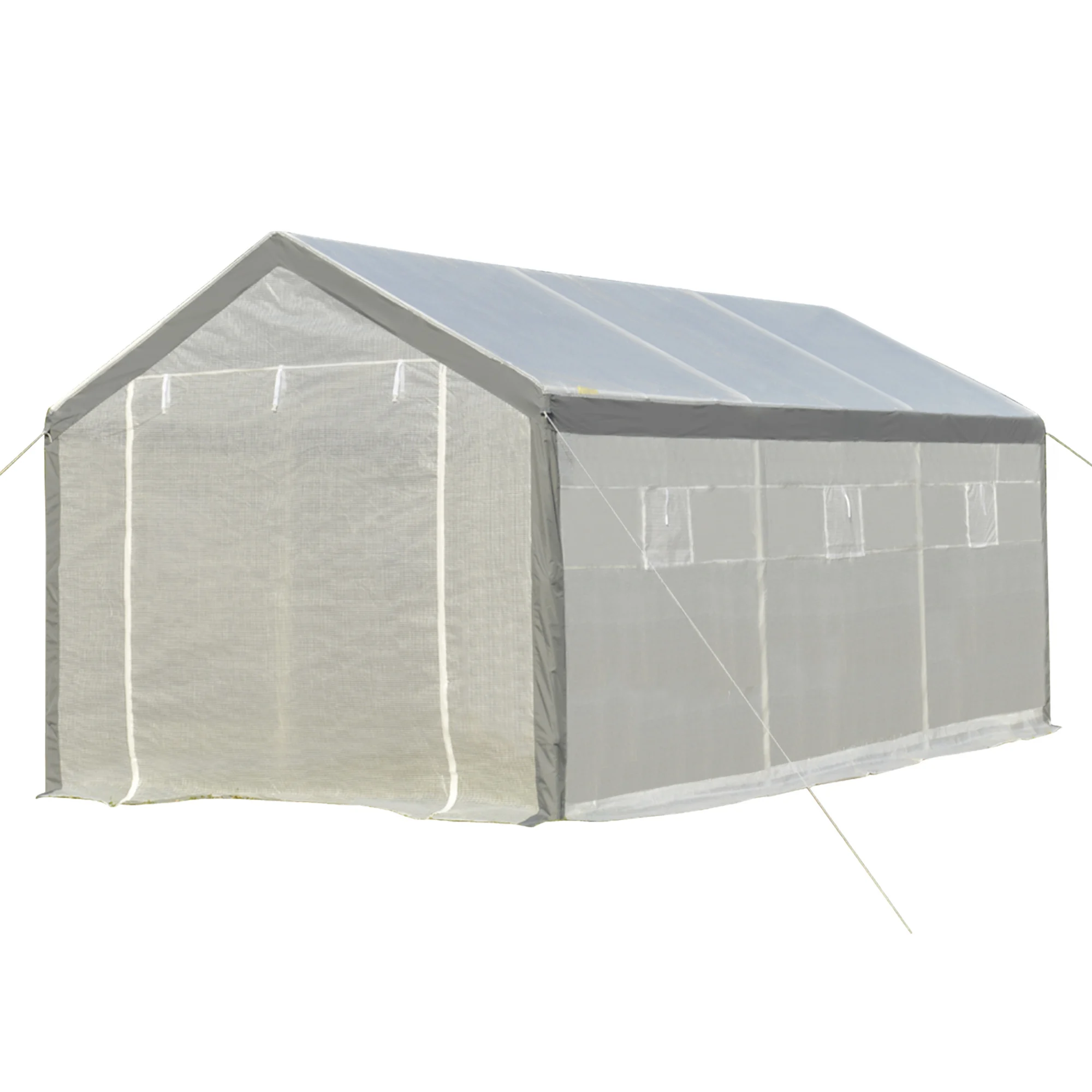 Outsunny garden greenhouse 600x300x280 cm plant grow house with 2 doors and 6 white roller windows