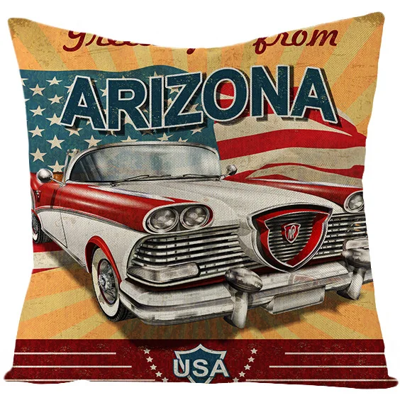 2021 New US Retro Movie Style Cushion Cover Linen Throw Pillow Cover 18x18in Nostalgic Home Decorative Pillowcase for Seat Couch