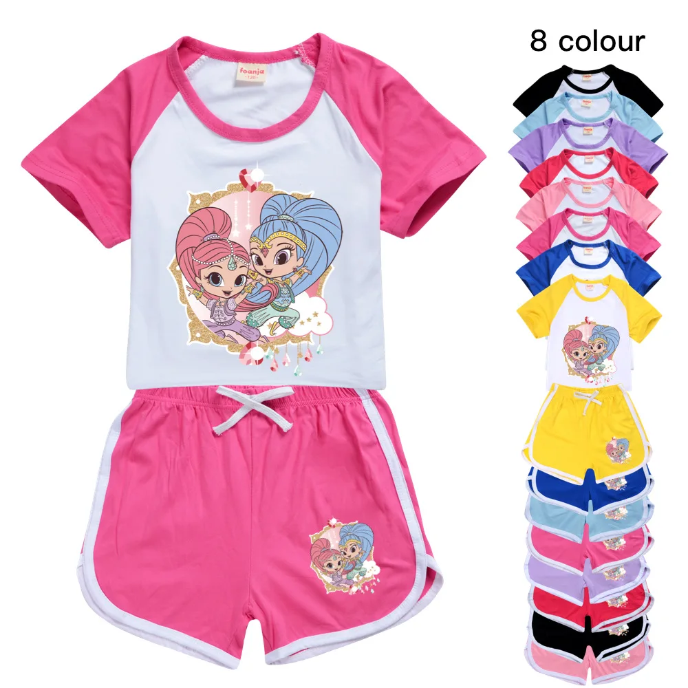 Shimmer Shine Kids 100-170 T-shirt Shorts Sports Suit Clothes for Toddler Girls.t Shirt Set Pajamas 3t Boys Teens School Outfits