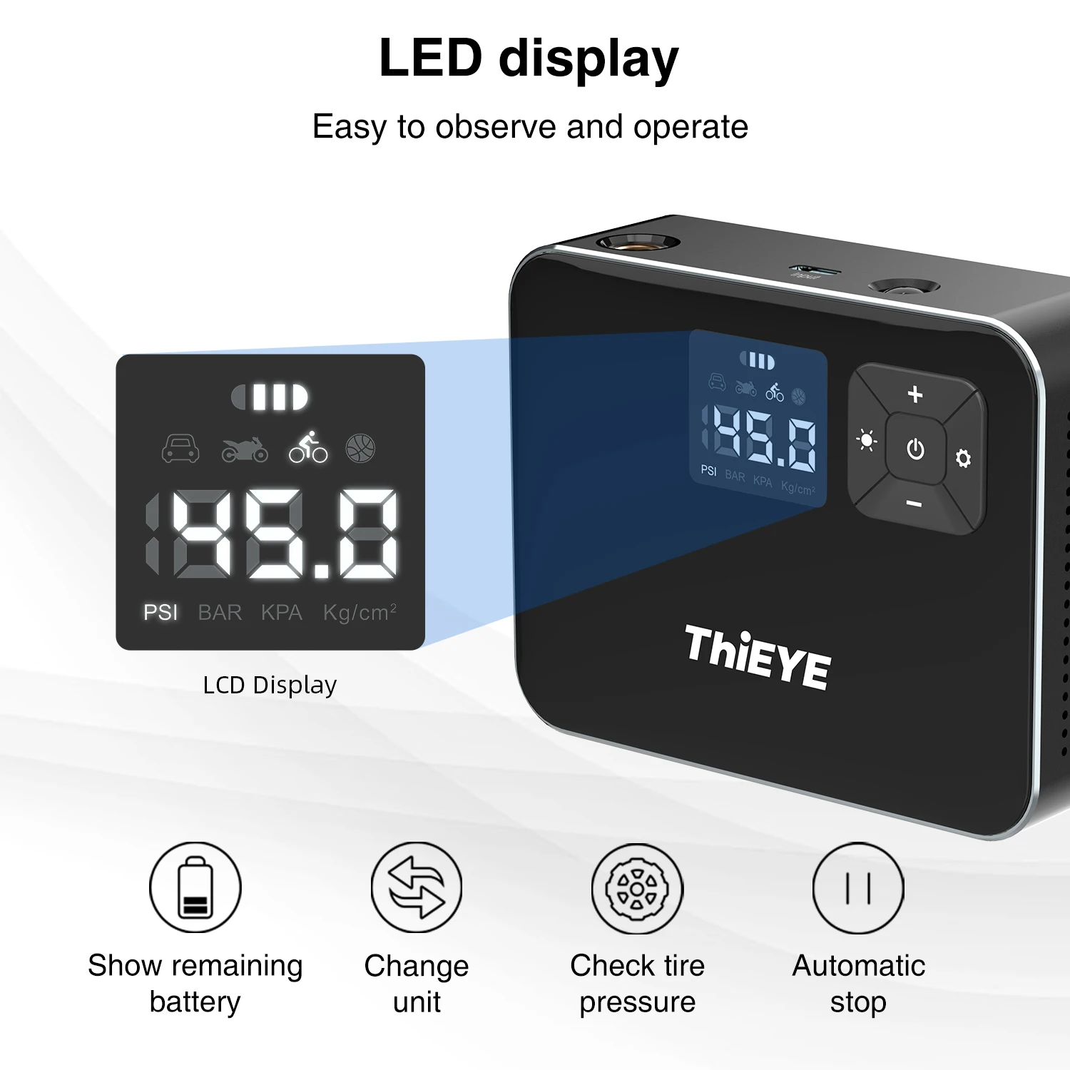 Воздушный компрессор THiEYE, беспроводной электрический насос с металлическим корпусом