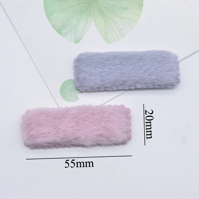 24Pcs 55*20mm Padded Fluffy Mink Hair Square Clip Applique for Clothes Hat Sewing Patches DIY Baby Hairpin Decor Accessories N03