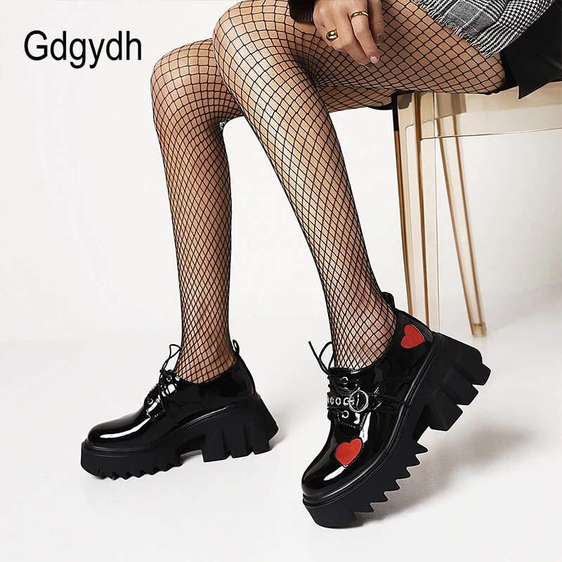 Gdgydh Luxury Brand Female Chunky High Heels Pumps Fashion Buckle Chain Punk Platform Shoes For Women Heart Cute Gothic Shoes