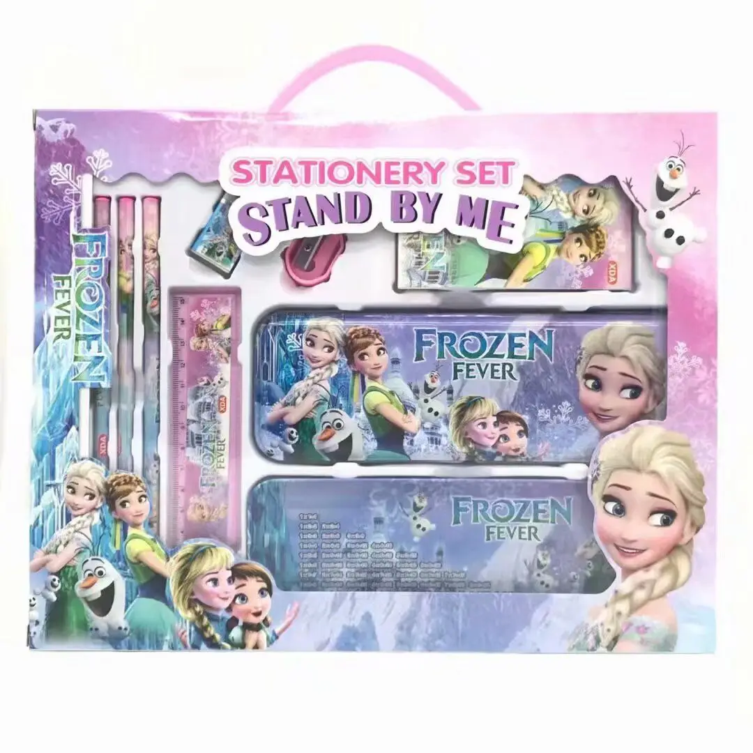 8-piece Disney Double-layer Stationery Box Set Cute Frozen Cartoon Pencil Notebook Sharpener Combination School Supplies Gift