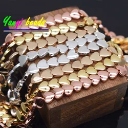 6/8mm Plated Gold Color Peach Heart Natural Hematite Stone Spacer Loose Beads For Jewelry Making Diy bracelets Findings