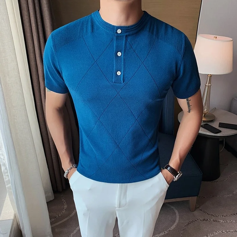 

Summer 2022 New Short Sleeve Fashion Solid T-Shirts Korean Style Slim Casual O-Neck Male Pullover Vintage Blouse High Street