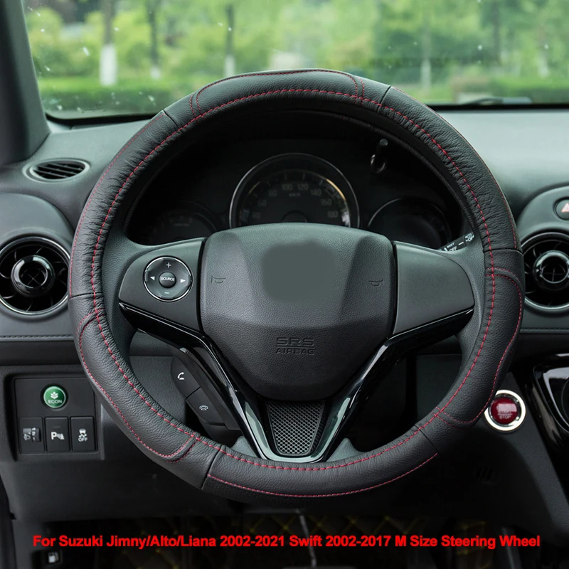 Cow Leather Car Steering Wheel Cover For Suzuki Jimny Alto Liana 2002 -2018 2019 2020 2021 Swift 2002-2017 M Size Wear-resistant