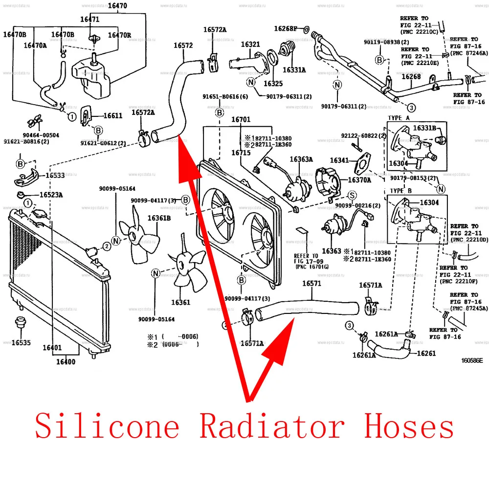 Silicone Radiator Coolant Hoses for Toyota Harrier SXU10/SXU15 5SFE 16571-74450 16572-74320