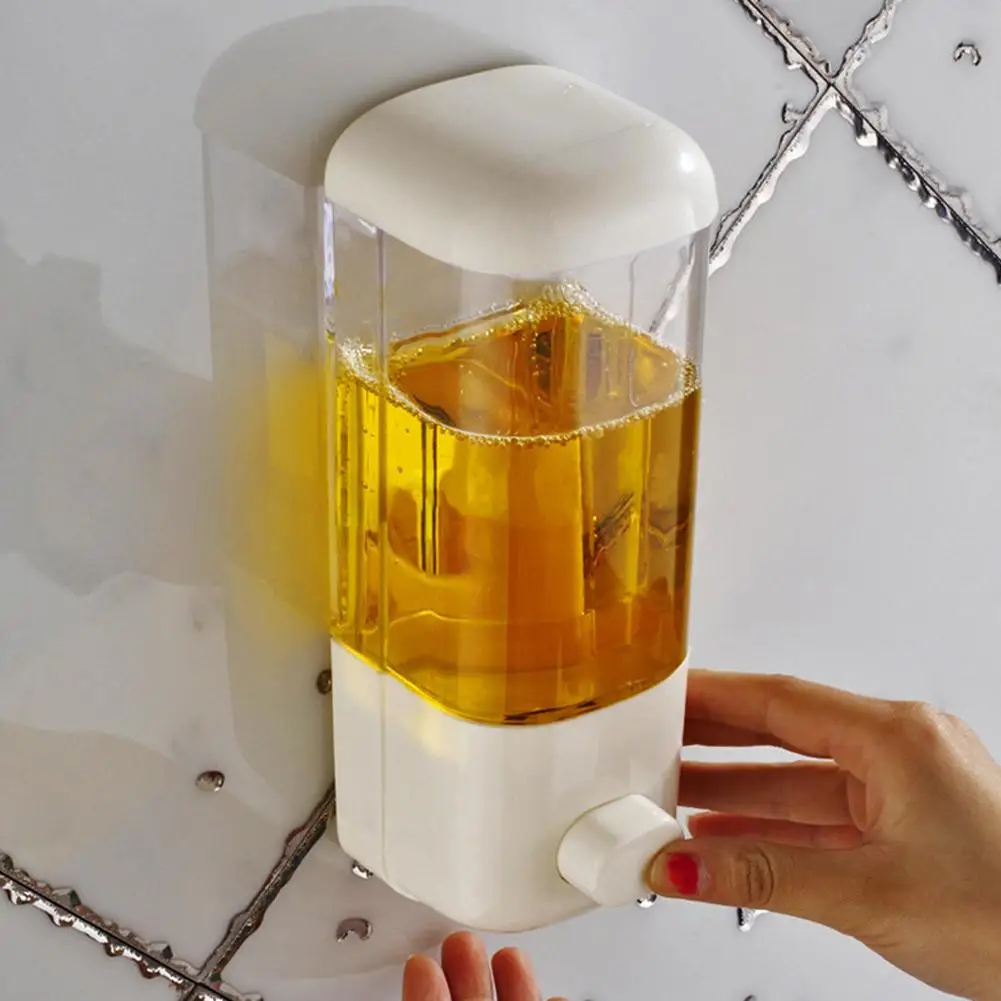 Dispenser di sapone da bagno da 500ml contenitore per Shampoo autoadesivo a parete pressa a mano lozione liquida trasparente conservazione a fessura