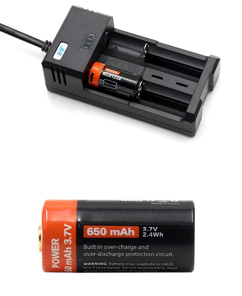 1-6PCS. Doublepow 16340 리튬 배터리 3.7V 650mAh 밝은 손전등 CR123A 배터리 USB 충전식 배터리