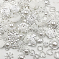 100pcs White ABS Resin Half Round flower Bow Alien Pearls For Art Flatback Non Hotfix Rhinestones Pearl Shoes Beads DIY Phone