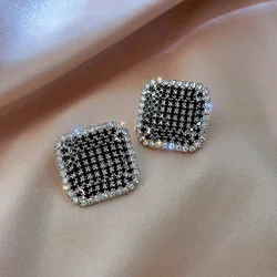 New Geometric Square Earrings Black Gem Simple Diamond Shape Ear Jewelry Female