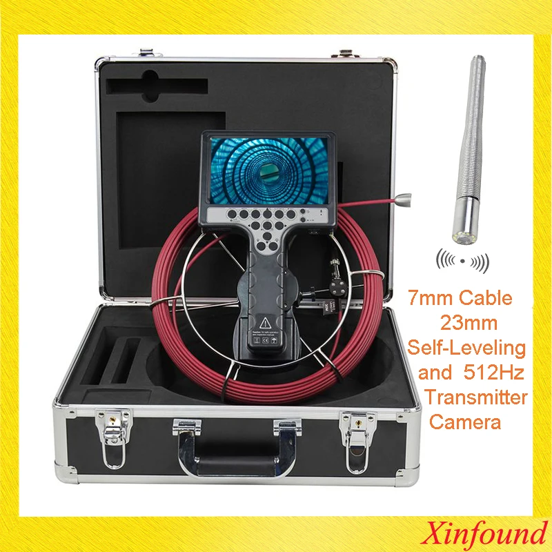 

10/20/30m 7mm Soft Cable Long Spring Self Leveling 23mm 512hz Sonde Pipe Sewer Drain Inspection Camera Endoscope Borescope 7"LCD