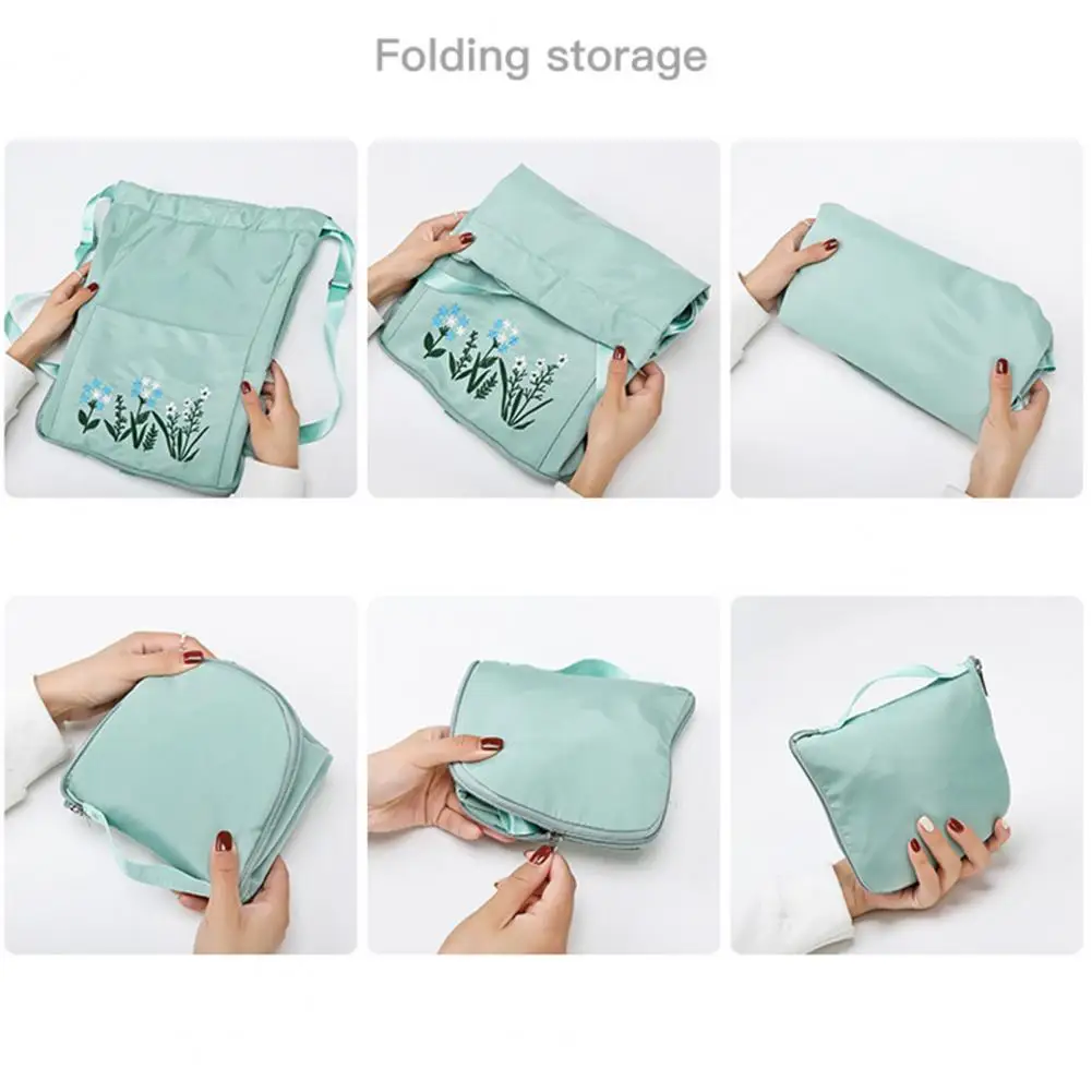 Travel Drawstring Bag Waterproof Flower Print Foldable Embroidery Design Drawstring Backpack for Outdoor