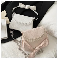 Girls bag PU Flap Bow Lace Korean ladylike Shoulder Bags Pures And Bags Crossbody Princess Bag Gift