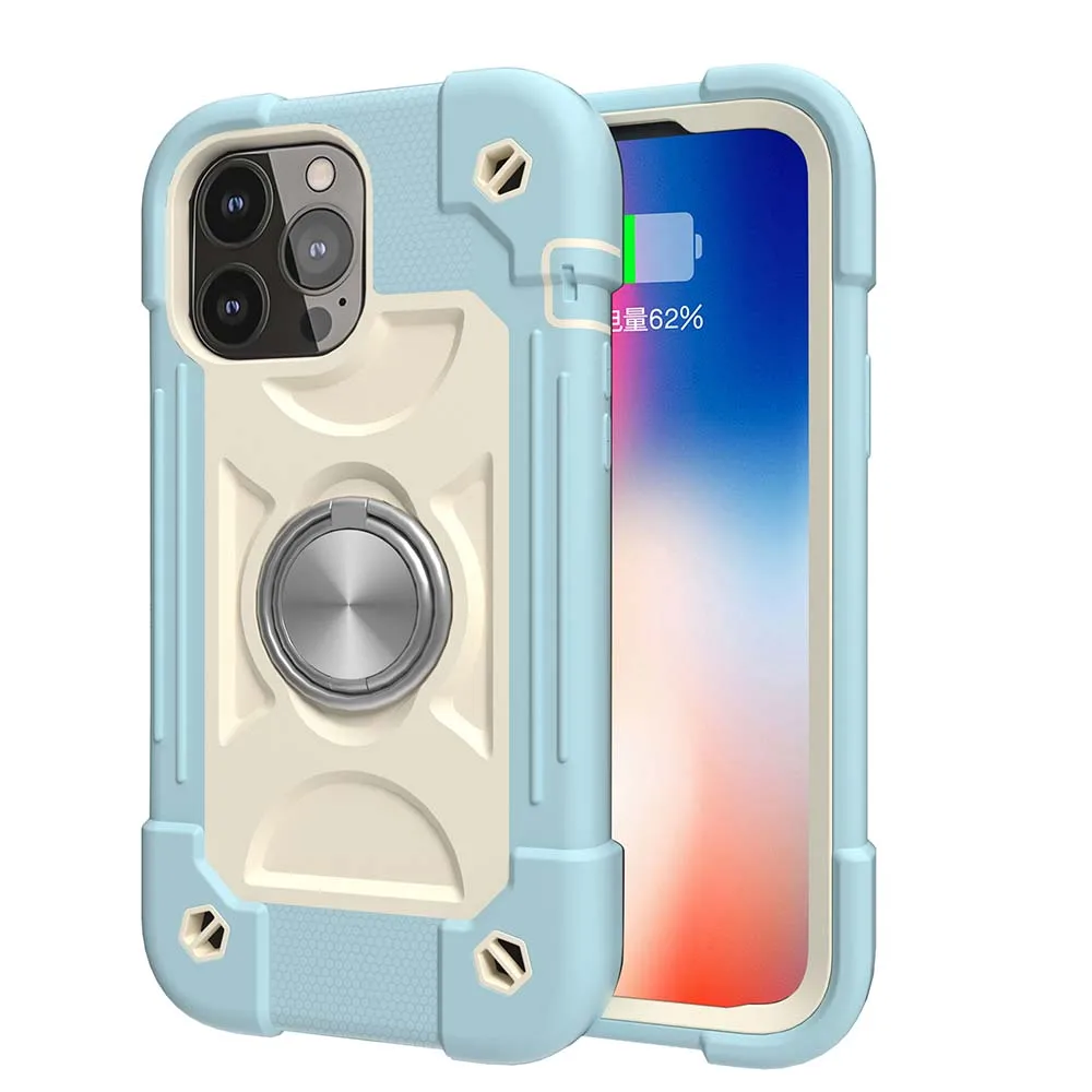 3 in 1 Multifunction Case For iPhone 16 15 14 13 12 Mini 11 Pro Max XS XR 7 8 Plus SE Ring Car Stand Silicone PC Shockproof Skin