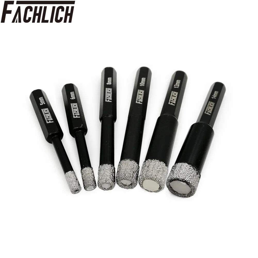 FACHLICH 1pc Dia5/6/8/10/12/14mm Diamond Drill Core Bit Hex Shank Drilling Bits Tile Porcelain Marble Angle Grinder Hole Saw