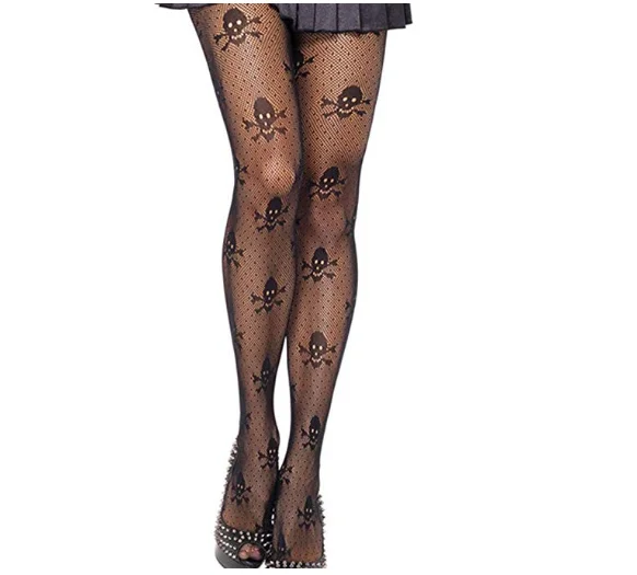 New Hot Halloween Sexy Women Ladies Pantyhose Fishnet Stockings Tight Elastic Black Skull Printed Fashion Stockings Pantyhose