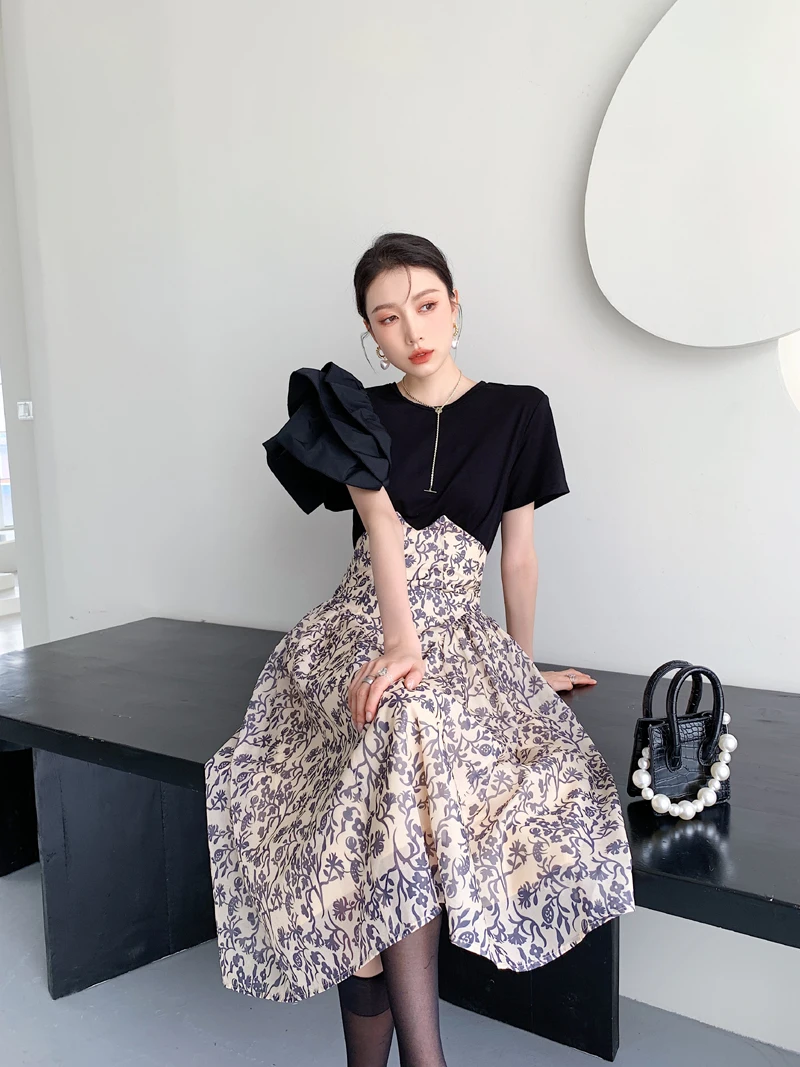 CHEERART Goth High Waist Floral Long Skirt Women 2021 Bottoms A Line Vintage Flowy Flower Summer Skirt Elegant Gothic Clothes