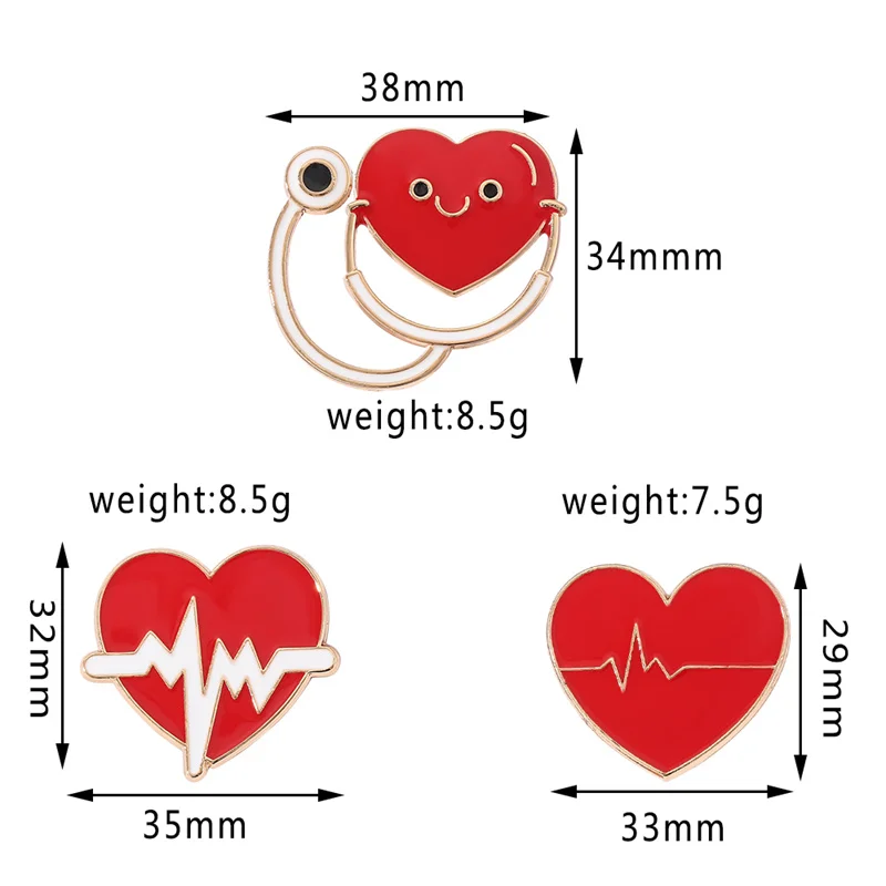 Medical Brooches Nurse Pins Stethoscope Heart Electrocardiogram Enamel Lapel Pin Badge Jewelry Metal Gift for Doctor Bijoux