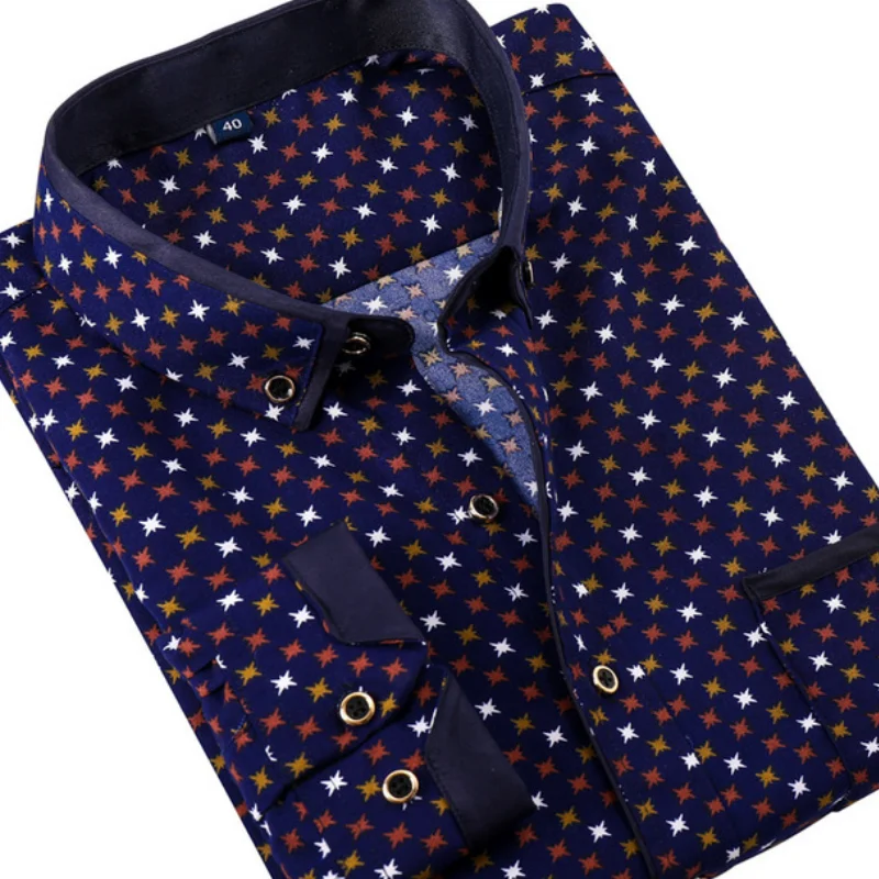 Camisa de manga larga con estampado para hombre, ropa informal de oficina, ajustada, para otoño, MY520, 2023