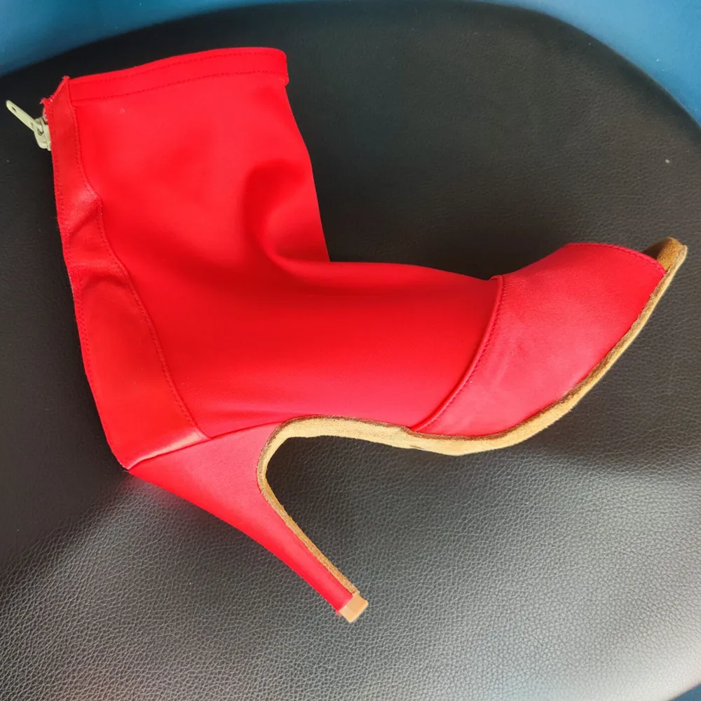 Evkoodance Practice DIY Party Dance Boots Ladys High Red Sexy Salsa Dance Shoes Suede 10cm Heeled Women Latin Salsa Dance Boots