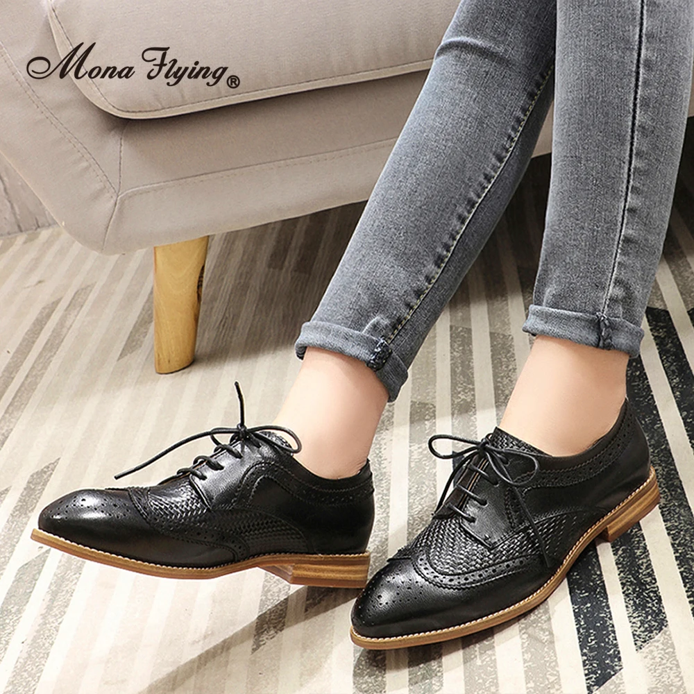 Mona Flying Women vera pelle Wingtip Oxfords Derby Brogues scarpe stringate Comfort fatte a mano per donna B098-9